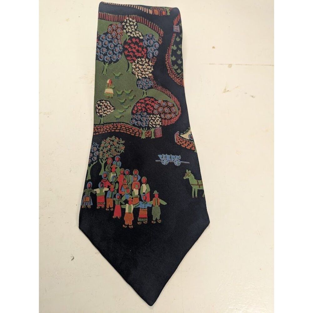 Christopher Hayes Men's Silk Christmas Santa Fishing Holiday Tie Green